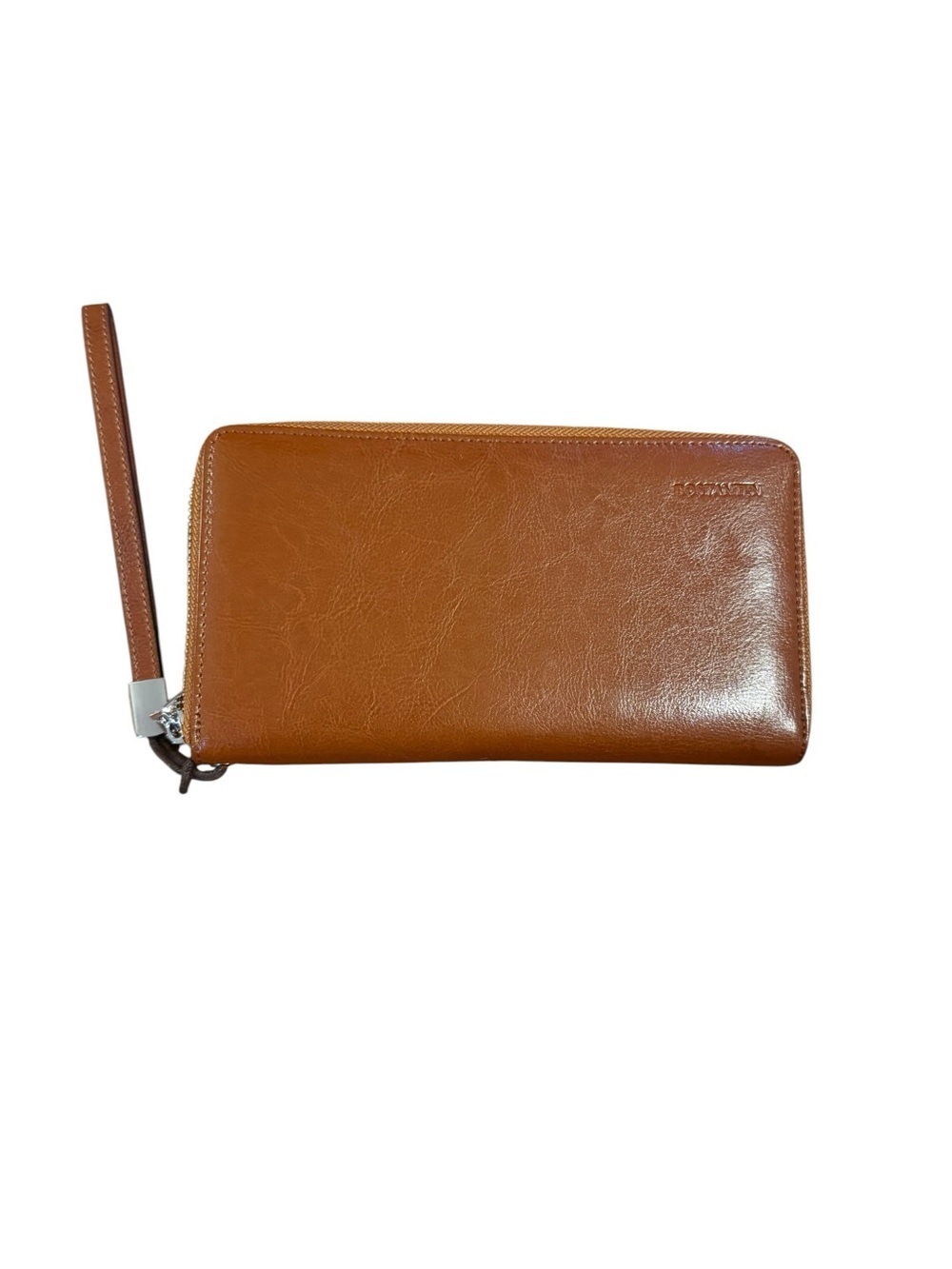 Leather Zip-Around Wristlet Wallet in Brown